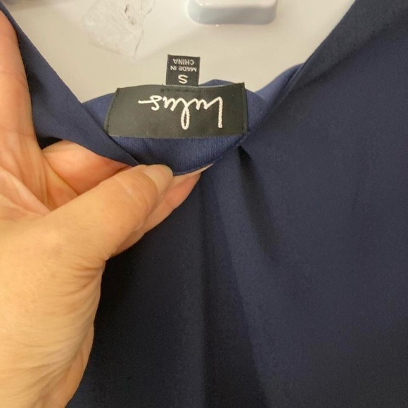 Lulu's Navy Blue Dress with open shoulder sheer sleeves S - Picture 5 of 5